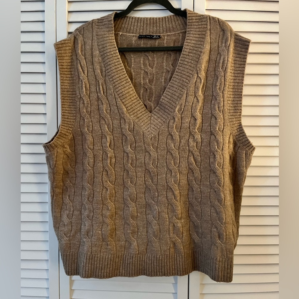 Brown cableknit sweatervest 1X